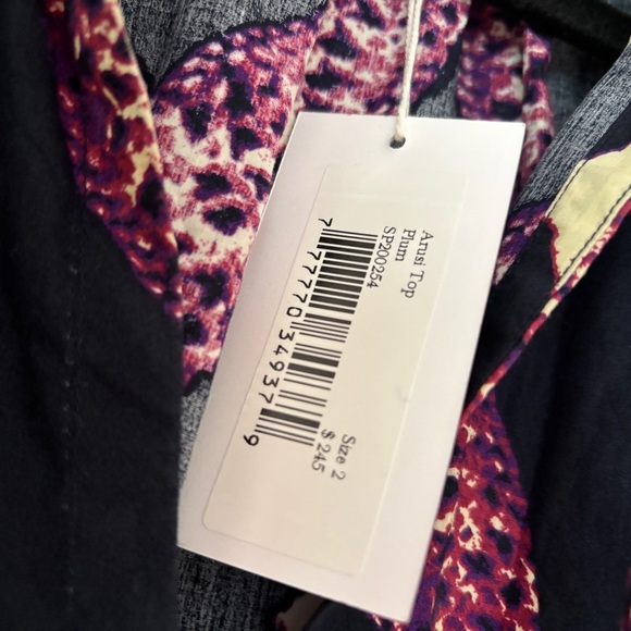 Ulla Johnson Arusi Top Plum Diamond‎ NEW Size 2 Cotton Poplin Ruffle Puff Sleeve - Picture 7 of 16